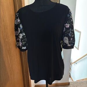 Floral Sleeve Black Top